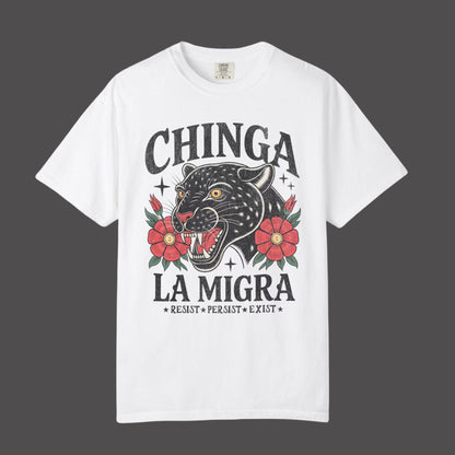 Chinga La Migra Comfort Colors Shirt Human Rights Gift Social Justice Shirts Latino Protest Tee Support Immigrants Tshirt Black Floral Cat