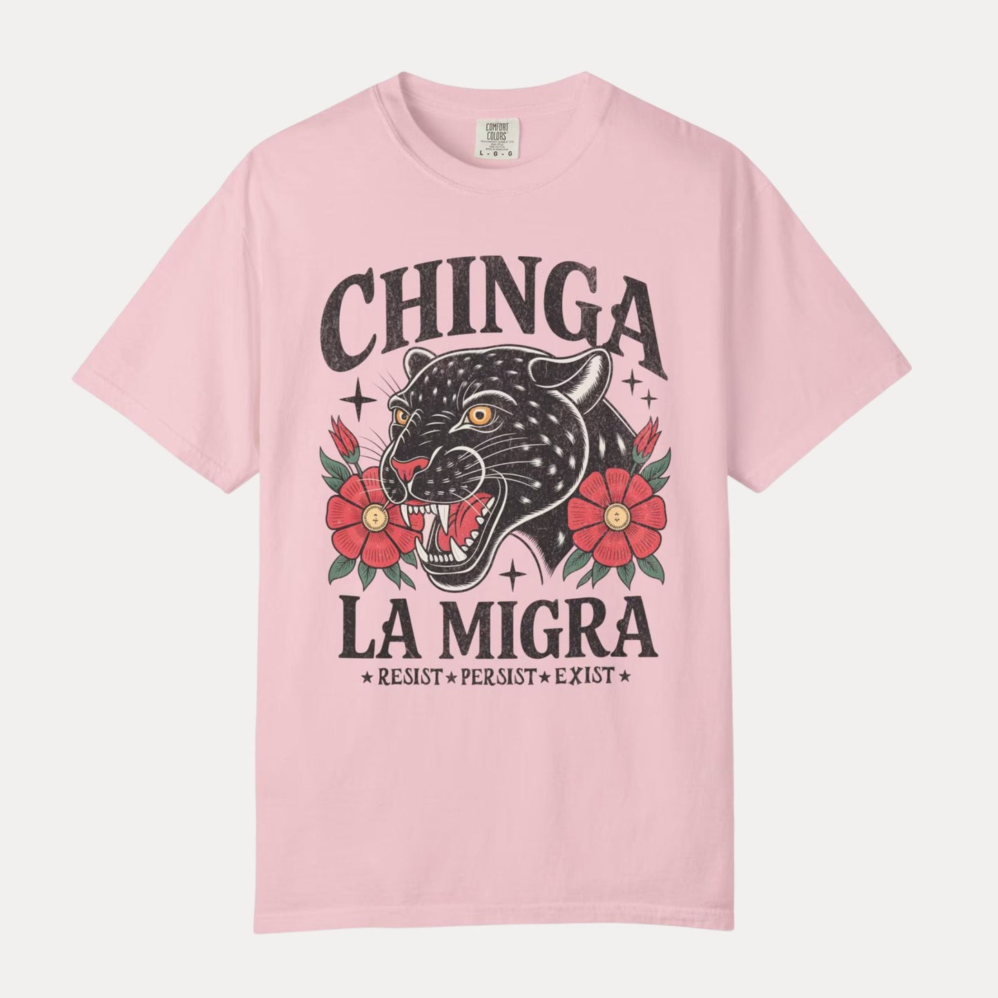 Chinga La Migra Comfort Colors Shirt Human Rights Gift Social Justice Shirts Latino Protest Tee Support Immigrants Tshirt Black Floral Cat