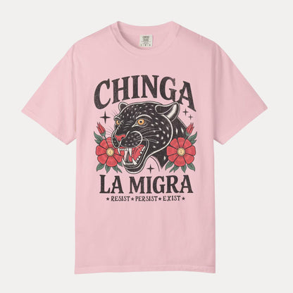 Chinga La Migra Comfort Colors Shirt Human Rights Gift Social Justice Shirts Latino Protest Tee Support Immigrants Tshirt Black Floral Cat