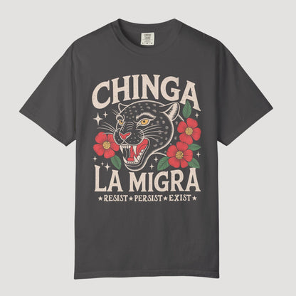 Chinga La Migra Comfort Colors Shirt Human Rights Gift Social Justice Shirts Latino Protest Tee Support Immigrants Tshirt Black Floral Cat