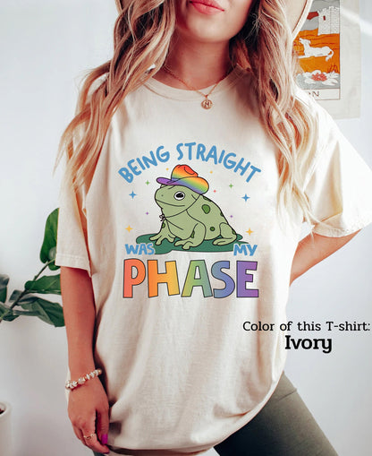 Being Straight Was My Phase Sweatshirt, Pansexual Apparel, Queer T-Shirt, Funny Gay Pride Tees, Frog Lgbt Shirt, Trendy Quote Shirt