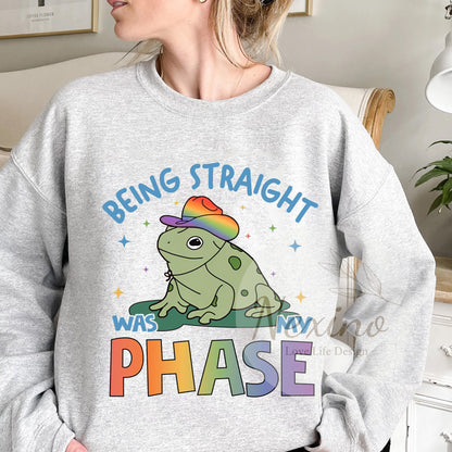 Being Straight Was My Phase Sweatshirt, Pansexual Apparel, Queer T-Shirt, Funny Gay Pride Tees, Frog Lgbt Shirt, Trendy Quote Shirt