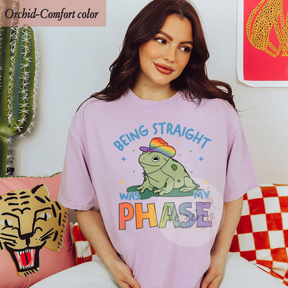 Being Straight Was My Phase Sweatshirt, Pansexual Apparel, Queer T-Shirt, Funny Gay Pride Tees, Frog Lgbt Shirt, Trendy Quote Shirt