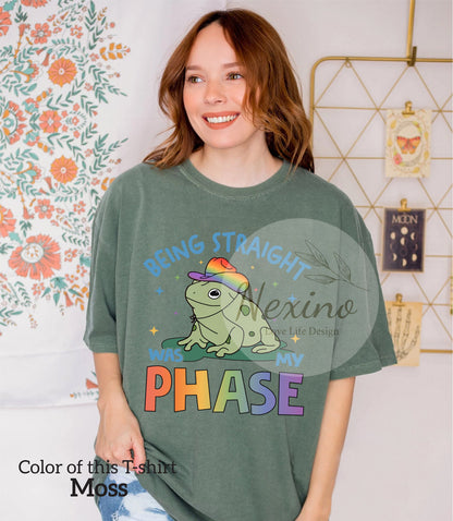 Being Straight Was My Phase Sweatshirt, Pansexual Apparel, Queer T-Shirt, Funny Gay Pride Tees, Frog Lgbt Shirt, Trendy Quote Shirt