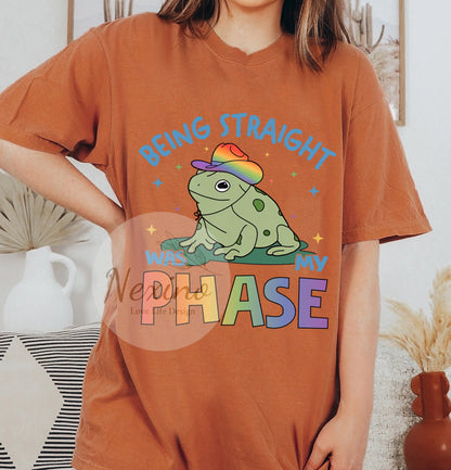 Being Straight Was My Phase Sweatshirt, Pansexual Apparel, Queer T-Shirt, Funny Gay Pride Tees, Frog Lgbt Shirt, Trendy Quote Shirt