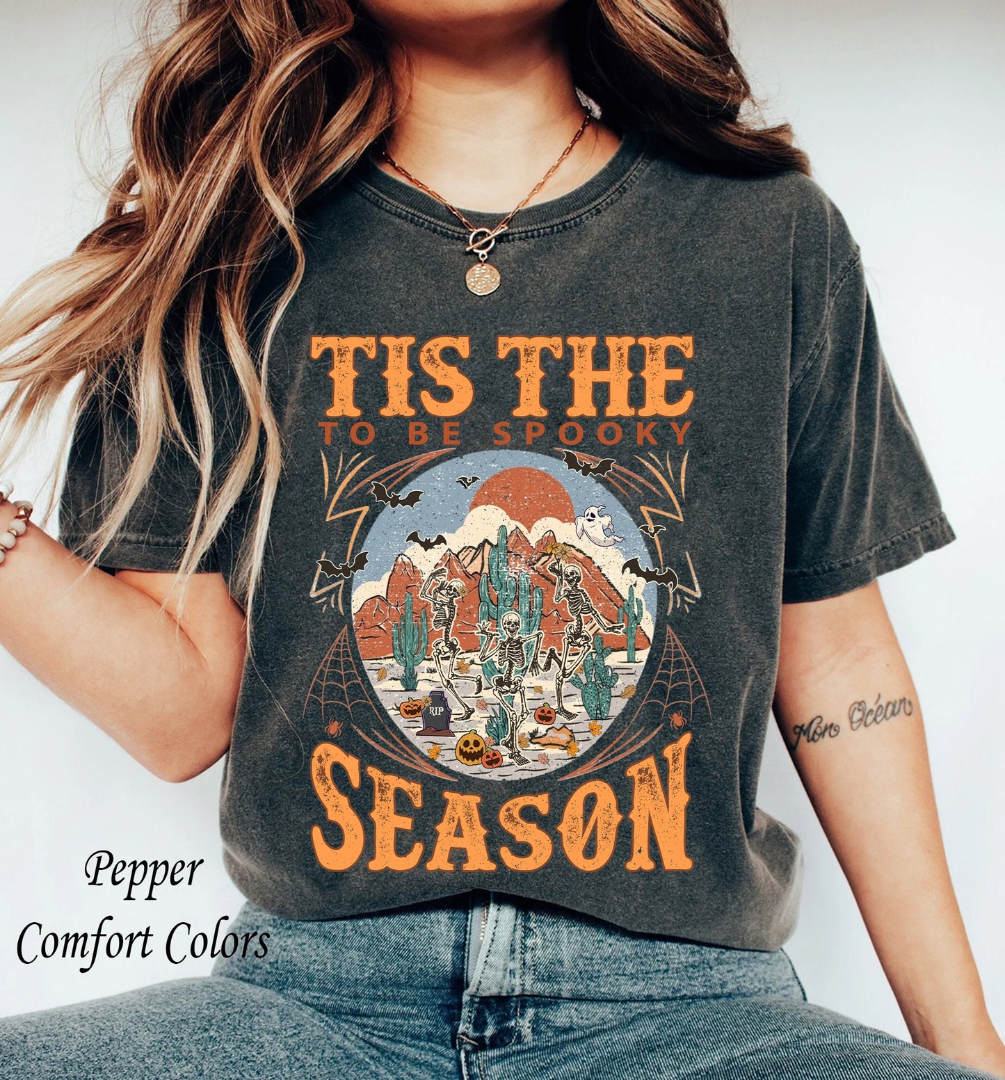 Tis The Season To Be Spooky, Tis The Season Halloween Sweatshirt Witch Shirt Skeleton Fall Halloween Crewneck Fall Shirts Spooky Season Shirt Pumpkin