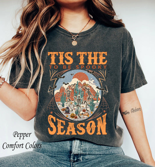 Tis The Season To Be Spooky, Tis The Season Halloween Sweatshirt Witch Shirt Skeleton Fall Halloween Crewneck Fall Shirts Spooky Season Shirt Pumpkin