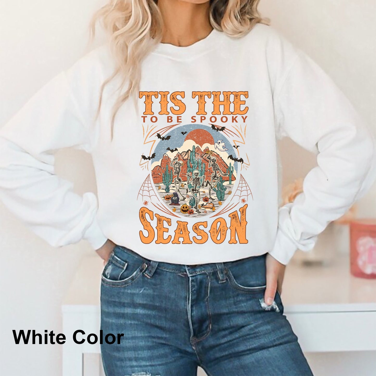 Tis The Season To Be Spooky, Tis The Season Halloween Sweatshirt Witch Shirt Skeleton Fall Halloween Crewneck Fall Shirts Spooky Season Shirt Pumpkin