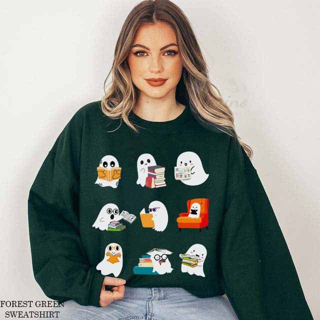 Ghost Reading Books Comfort Colors Shirts, Bookish Halloween Ghost Shirt, Librarian Sweater, Funny Reading Shirt, Librarian Sweatshirt, Ghost Crewneck