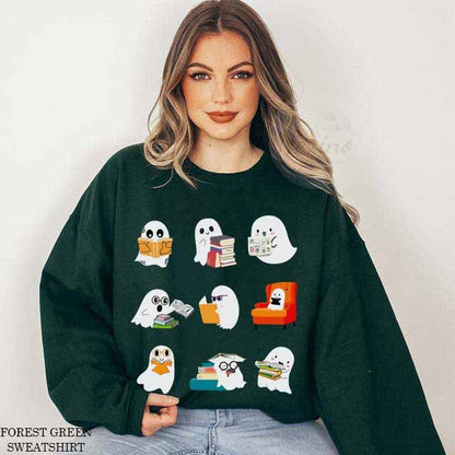 Ghost Reading Books Comfort Colors Shirts, Bookish Halloween Ghost Shirt, Librarian Sweater, Funny Reading Shirt, Librarian Sweatshirt, Ghost Crewneck