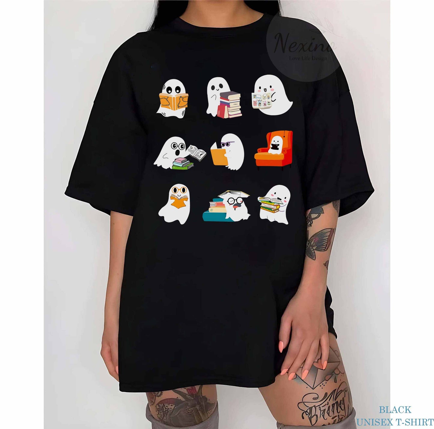 Ghost Reading Books Comfort Colors Shirts, Bookish Halloween Ghost Shirt, Librarian Sweater, Funny Reading Shirt, Librarian Sweatshirt, Ghost Crewneck