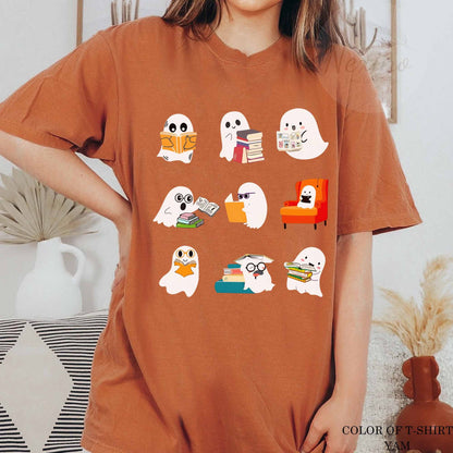 Ghost Reading Books Comfort Colors Shirts, Bookish Halloween Ghost Shirt, Librarian Sweater, Funny Reading Shirt, Librarian Sweatshirt, Ghost Crewneck