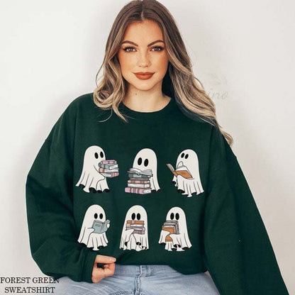 Halloween Comfort Colors Retro Ghosts Reading Books Teacher Librarian Halloween Gift Spooky Season Trendy Shirt Gift Halloween Book Lover