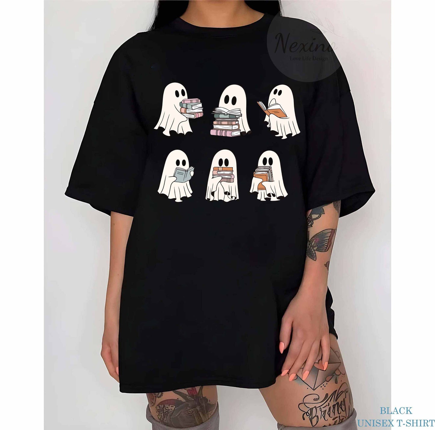 Halloween Comfort Colors Retro Ghosts Reading Books Teacher Librarian Halloween Gift Spooky Season Trendy Shirt Gift Halloween Book Lover