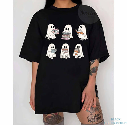 Halloween Comfort Colors Retro Ghosts Reading Books Teacher Librarian Halloween Gift Spooky Season Trendy Shirt Gift Halloween Book Lover
