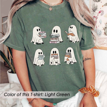 Halloween Comfort Colors Retro Ghosts Reading Books Teacher Librarian Halloween Gift Spooky Season Trendy Shirt Gift Halloween Book Lover