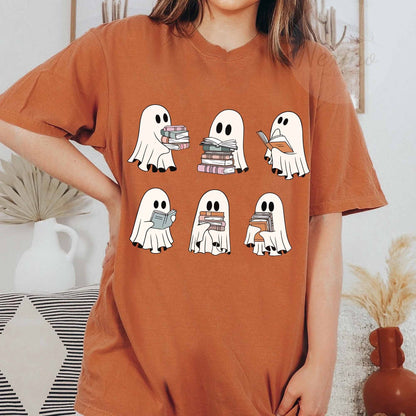 Halloween Comfort Colors Retro Ghosts Reading Books Teacher Librarian Halloween Gift Spooky Season Trendy Shirt Gift Halloween Book Lover