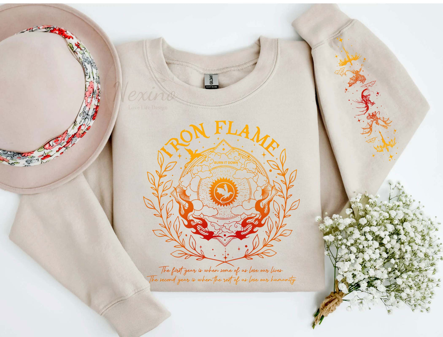 Iron Flame Sleeve Printed Shirt, Basgiath War College Sweatshirt, Dragon Rider, Fourth Wing Shirt, Rebecca Yoros, Violet Sorengial, Bookish Shirt