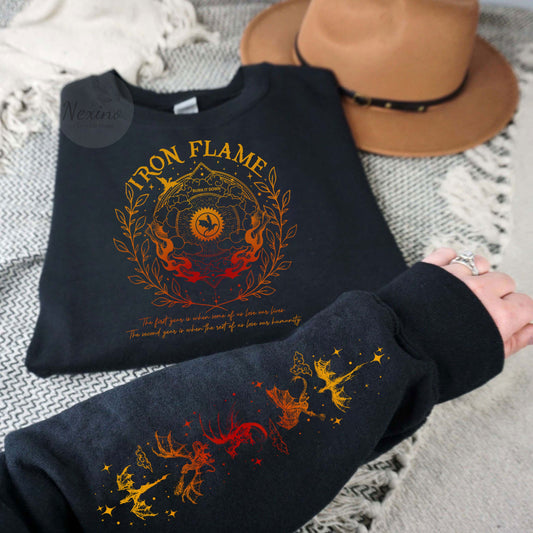 Iron Flame Sleeve Printed Shirt, Basgiath War College Sweatshirt, Dragon Rider, Fourth Wing Shirt, Rebecca Yoros, Violet Sorengial, Bookish Shirt