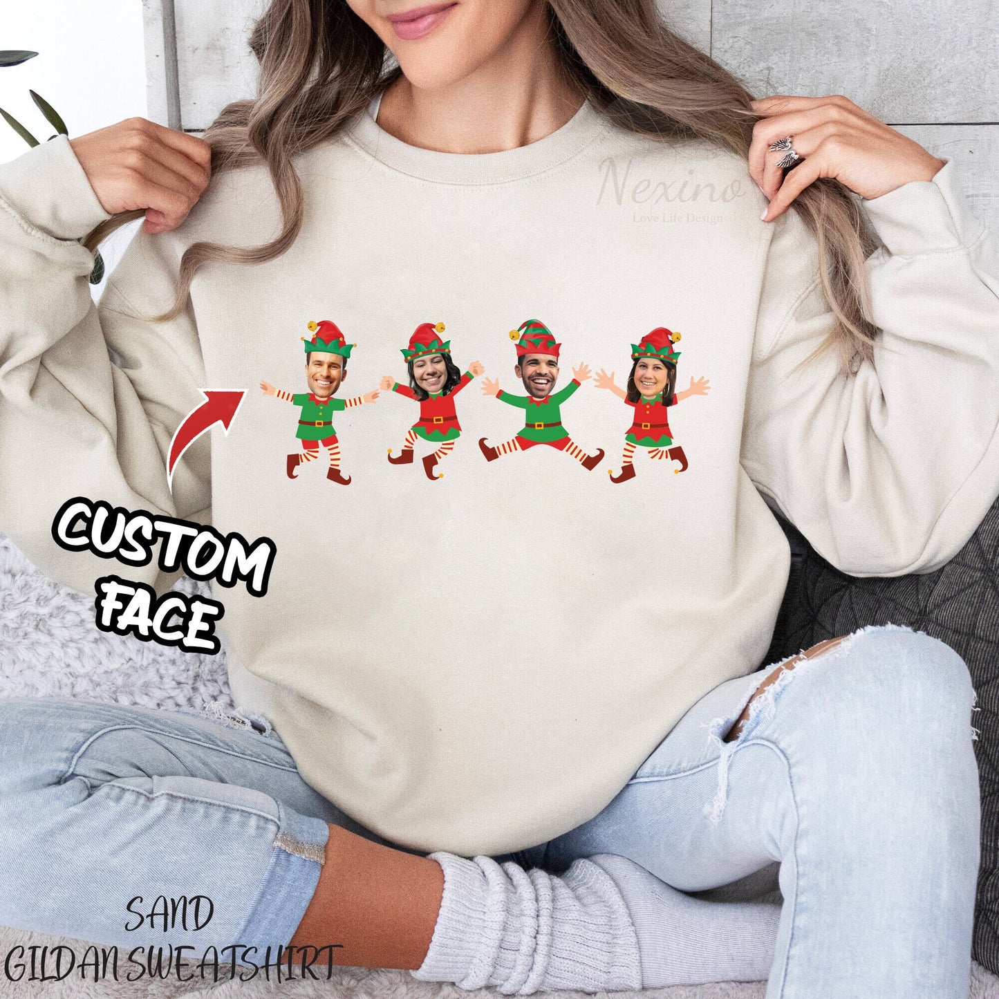 Custom Face Christmas Family Xmas Leds, Personalized Family Photo Ugly Sweater, Ugly Christmas Pattern, Christmas Gift, Christmas Sweatshirt