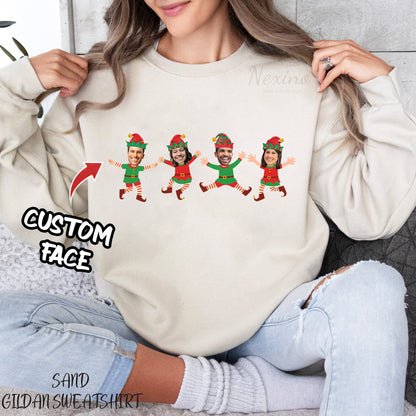 Custom Face Christmas Family Xmas Leds, Personalized Family Photo Ugly Sweater, Ugly Christmas Pattern, Christmas Gift, Christmas Sweatshirt