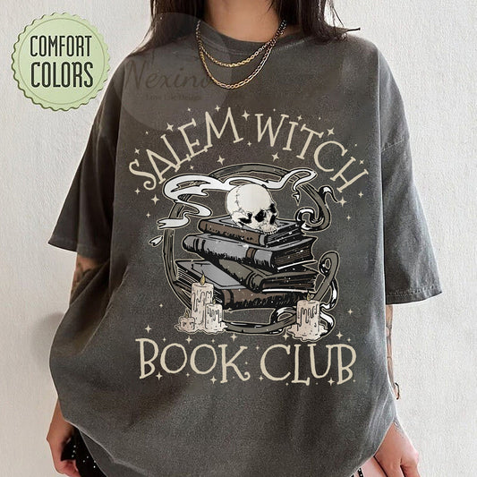 Salem Witch Book Club Shirt, Halloween Book Lover Shirt, Salem Massachusetts Shirt, Halloween Library Shirt, Funny Reader Shirt, Retro Skull