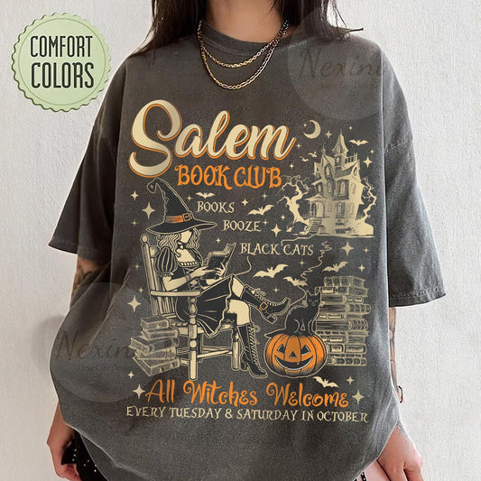 Salem Book Club Shirt, Bookish Halloween Tee, Spooky Book Lover Shirt, Salem Witches, Spooky Season Ghost Skeleton Shirt Thriller Reader