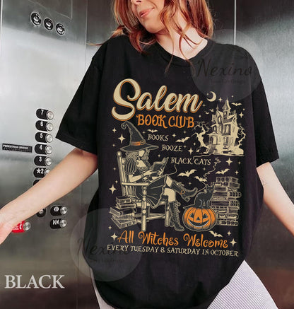 Salem Book Club Shirt, Bookish Halloween Tee, Spooky Book Lover Shirt, Salem Witches, Spooky Season Ghost Skeleton Shirt Thriller Reader
