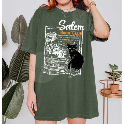 Salem Book Club Shirt for Spooky Reader, Funny Book Lover Halloween Tee, Salem Witches Spooky Season Shirt for Bookworm Halloween Witchy Shirt