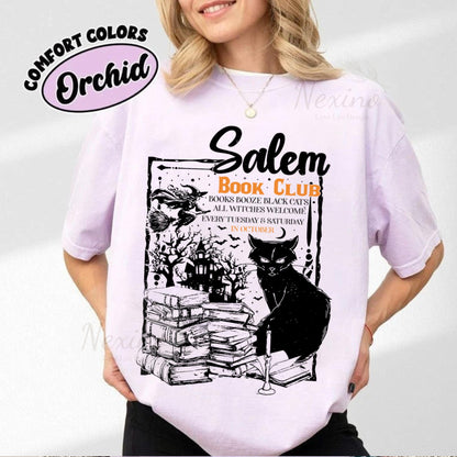 Salem Book Club Shirt for Spooky Reader, Funny Book Lover Halloween Tee, Salem Witches Spooky Season Shirt for Bookworm Halloween Witchy Shirt
