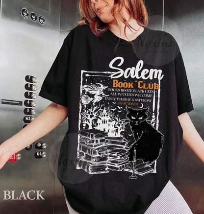 Salem Book Club Shirt for Spooky Reader, Funny Book Lover Halloween Tee, Salem Witches Spooky Season Shirt for Bookworm Halloween Witchy Shirt