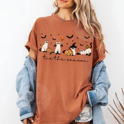 Ghost Cat Shirt, Comfort Colors® Gildan Cat Ghost T-Shirt, Cute Cat Lovers Shirt, Retro Ghost Halloween, Halloween Cat T-shirt, Spooky Season Gift
