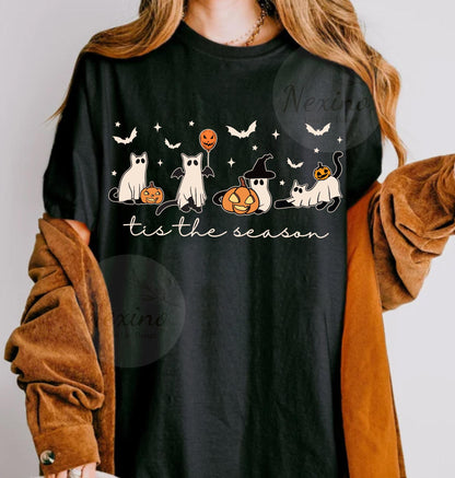 Ghost Cat Shirt, Comfort Colors® Gildan Cat Ghost T-Shirt, Cute Cat Lovers Shirt, Retro Ghost Halloween, Halloween Cat T-shirt, Spooky Season Gift