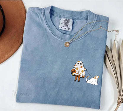 Comfort Colors® Сute Ghost Dog Shirt, Dog Lovers Halloween Gift, Halloween Dog Shirt, Spooky Season, Womens Halloween Shirt,Fall Graphic Tee