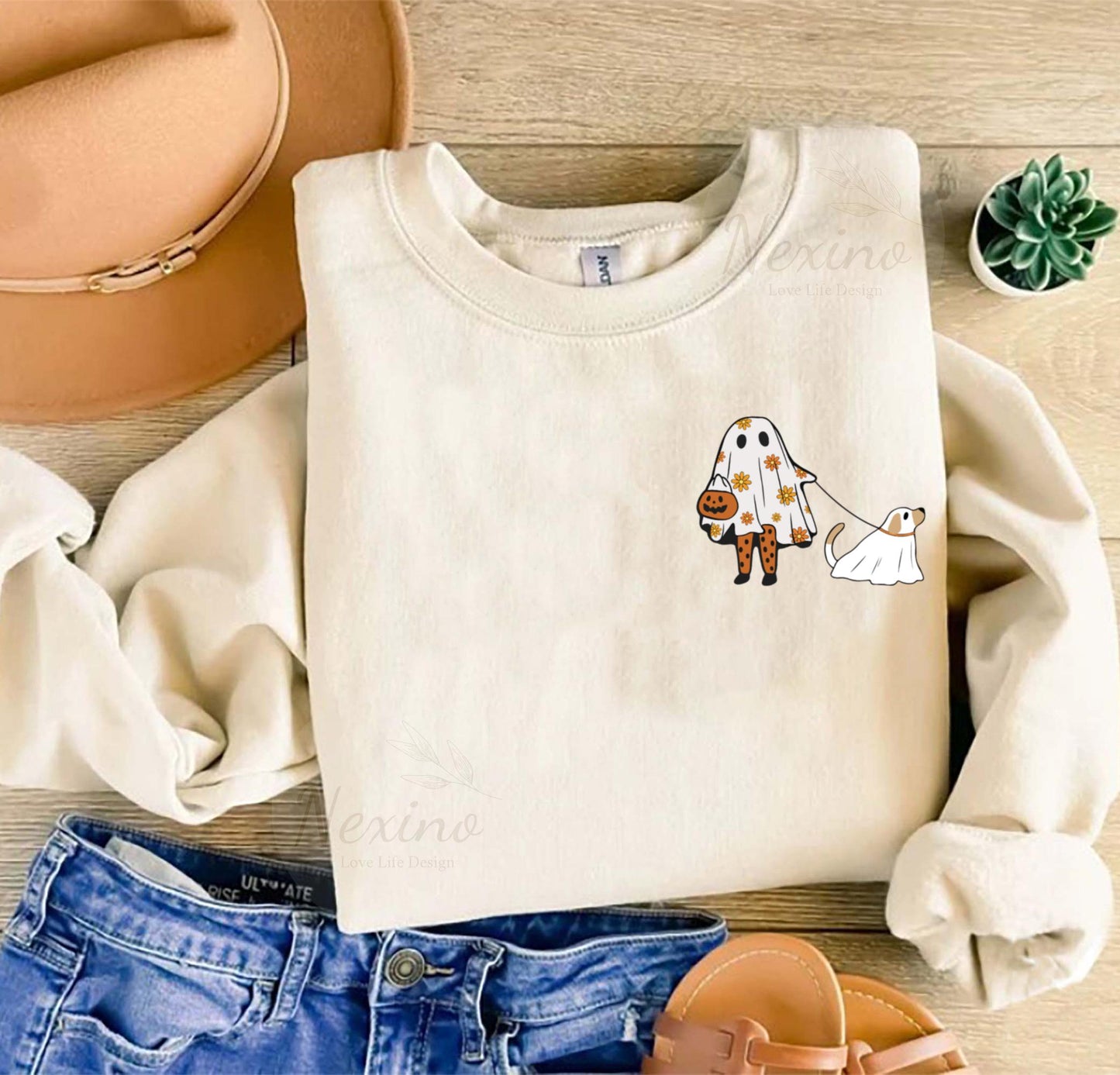 Comfort Colors® Сute Ghost Dog Shirt, Dog Lovers Halloween Gift, Halloween Dog Shirt, Spooky Season, Womens Halloween Shirt,Fall Graphic Tee