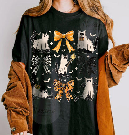 Ghost Black Cat Shirt, Comfort Colors Gildan Cat Ghost T-Shirt, Cute Cat Lovers Shirt, Retro Ghost Halloween, Halloween Cat T-shirt, Spooky Season Gift