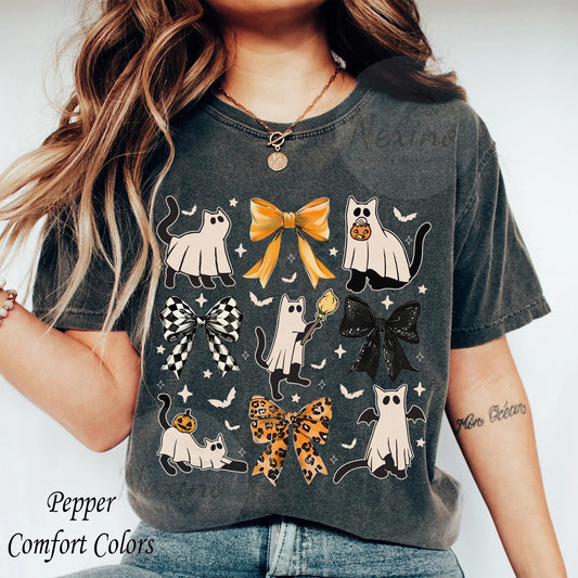 Ghost Black Cat Shirt, Comfort Colors Gildan Cat Ghost T-Shirt, Cute Cat Lovers Shirt, Retro Ghost Halloween, Halloween Cat T-shirt, Spooky Season Gift