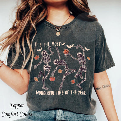 It's The Most Wonderful Time Of The Year Skeleton Shirt, Halloween Shirt, Halloween Party Shirts, Skeleton Fall Shirt,Fall T-shirt For Women