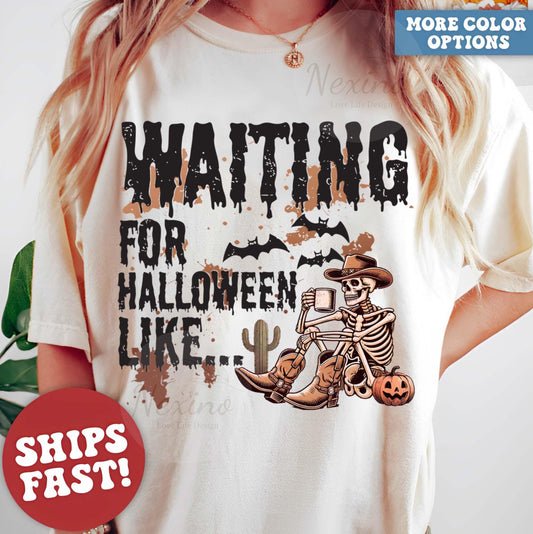 Just waiting for Halloween Shirt, Halloween Party Shirt, Halloween Hoodie, Skeleton Shirt, Spoky Season Tee, Pumpkin Shirt, Halloween Costume