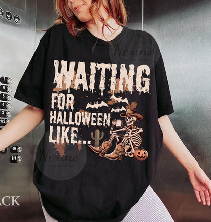 Just waiting for Halloween Shirt, Halloween Party Shirt, Halloween Hoodie, Skeleton Shirt, Spoky Season Tee, Pumpkin Shirt, Halloween Costume