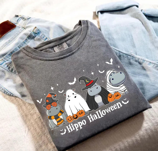 Cute Baby Hippo Moo Deng Fall Shirt, Boo Ghost Moo Deng Bouncy Pig Halloween, Hippo Lover, Pygmy Hippo Moo Deng Shirt, Hippo Halloween Shirt