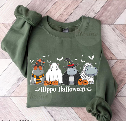 Cute Baby Hippo Moo Deng Fall Shirt, Boo Ghost Moo Deng Bouncy Pig Halloween, Hippo Lover, Pygmy Hippo Moo Deng Shirt, Hippo Halloween Shirt