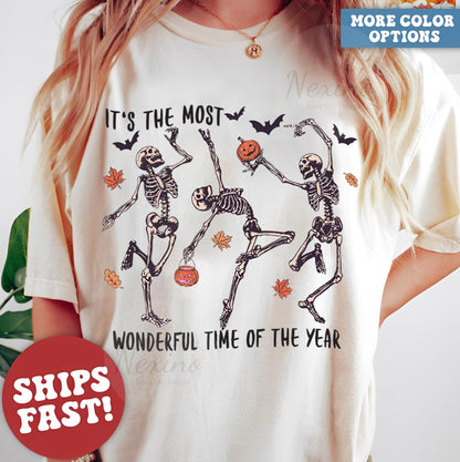It's The Most Wonderful Time Of The Year Skeleton Shirt, Halloween Shirt, Halloween Party Shirts, Skeleton Fall Shirt,Fall T-shirt For Women