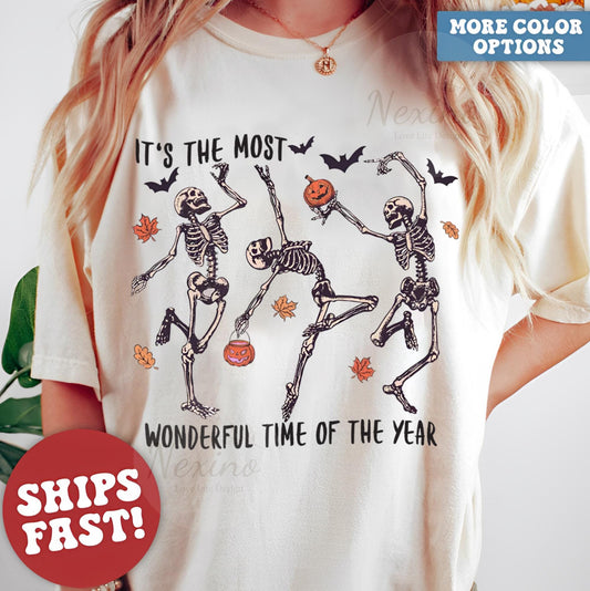 It's The Most Wonderful Time Of The Year Skeleton Shirt, Halloween Shirt, Halloween Party Shirts, Skeleton Fall Shirt,Fall T-shirt For Women