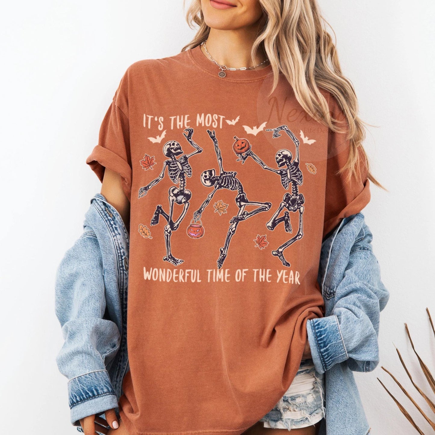 It's The Most Wonderful Time Of The Year Skeleton Shirt, Halloween Shirt, Halloween Party Shirts, Skeleton Fall Shirt,Fall T-shirt For Women