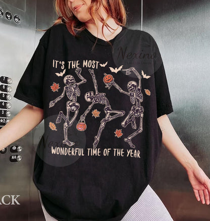 It's The Most Wonderful Time Of The Year Skeleton Shirt, Halloween Shirt, Halloween Party Shirts, Skeleton Fall Shirt,Fall T-shirt For Women