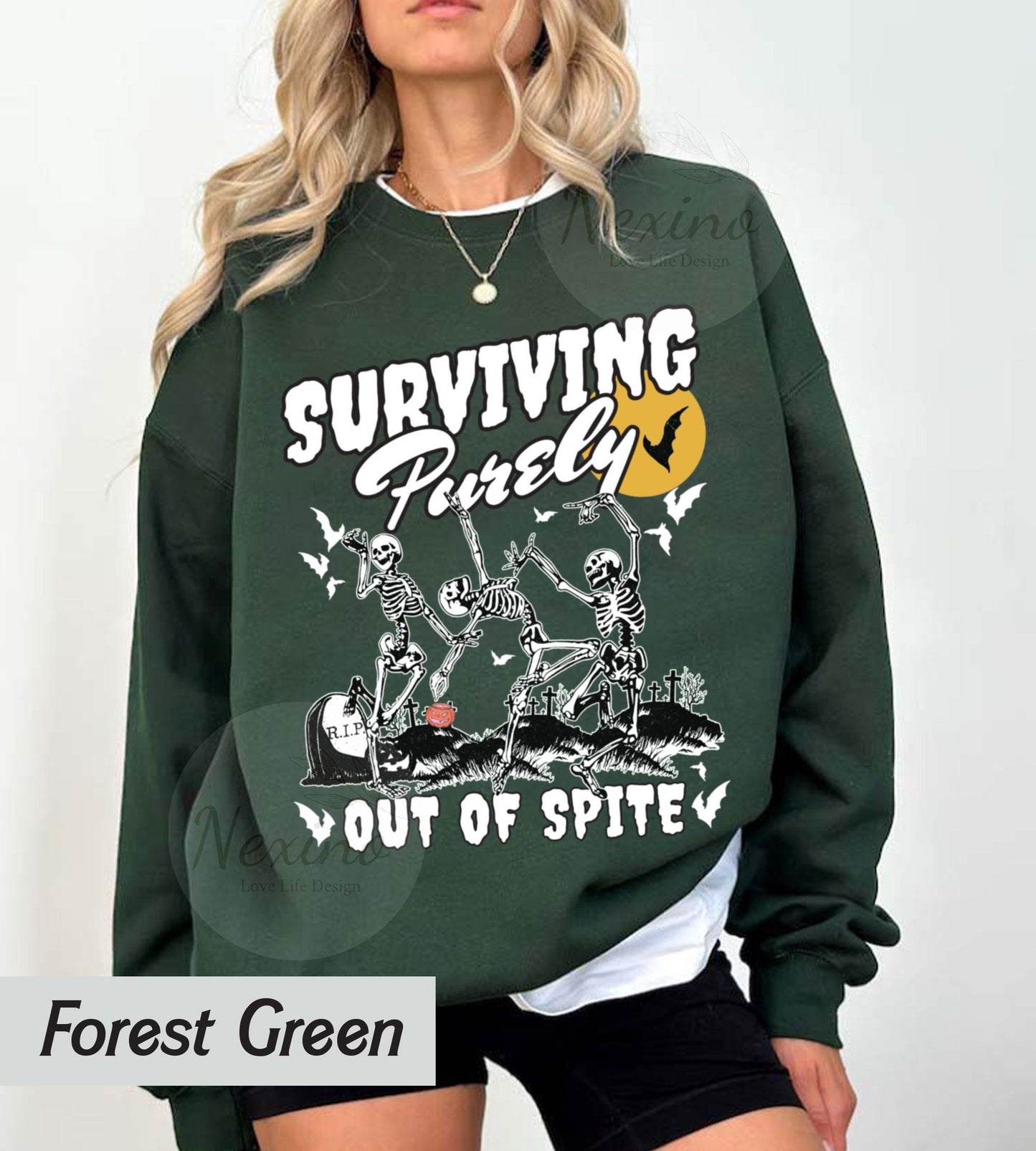 Surviving Purely out of Spite Shirt, Bat Lover Gothic Boho Garment Dyed Shirt, Funny Goth Celestial Skeleton and Bats Shirt