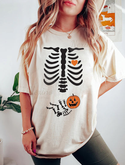 Skeleton Halloween Maternity Shirt, Funny Pregnancy Announcement Shirt Pregnant Women Costume, Fall New Mom Sweater, Mommy to Be, Skeleton Pregnancy