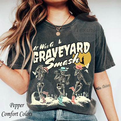 It Was a Graveyard Smash Shirt, Funny Dancing Skeleton Halloween Sweatshirt, Halloween Party Sweater, Spooky Season Shirt, Retro Witch Shirt