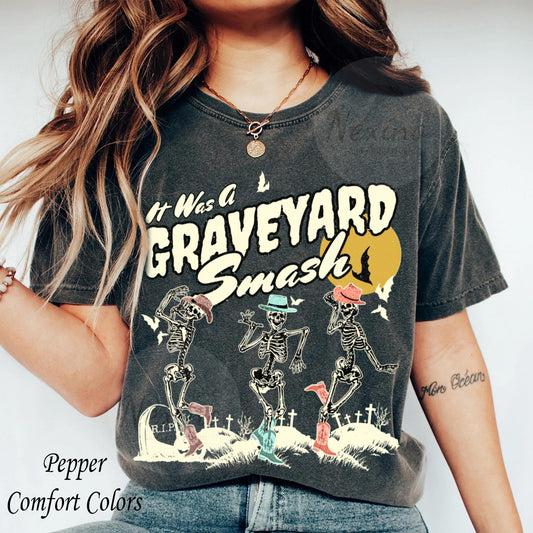 It Was a Graveyard Smash Shirt, Funny Dancing Skeleton Halloween Sweatshirt, Halloween Party Sweater, Spooky Season Shirt, Retro Witch Shirt